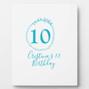 Turquoise circle. Round glitter 10th birthday bold Plaque