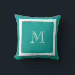 Turquoise Classic Monogram Throw Pillow<br><div class="desc">A traditional monogram with editable background colour and border</div>