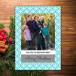 Turquoise Classy Diamond Holiday Photo Flat Card