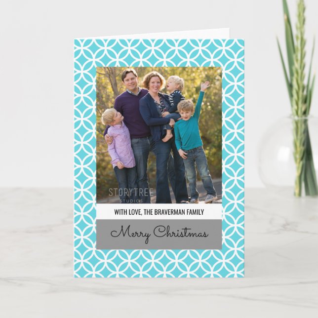 Turquoise Classy Diamond Holiday Photo Greeting Card (Front)