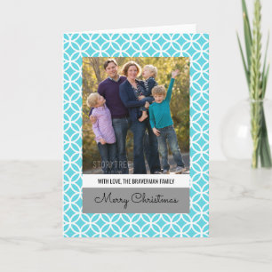 Turquoise Classy Diamond Holiday Photo Greeting Card