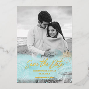 Turquoise Coasal Watercolor Save The Date 