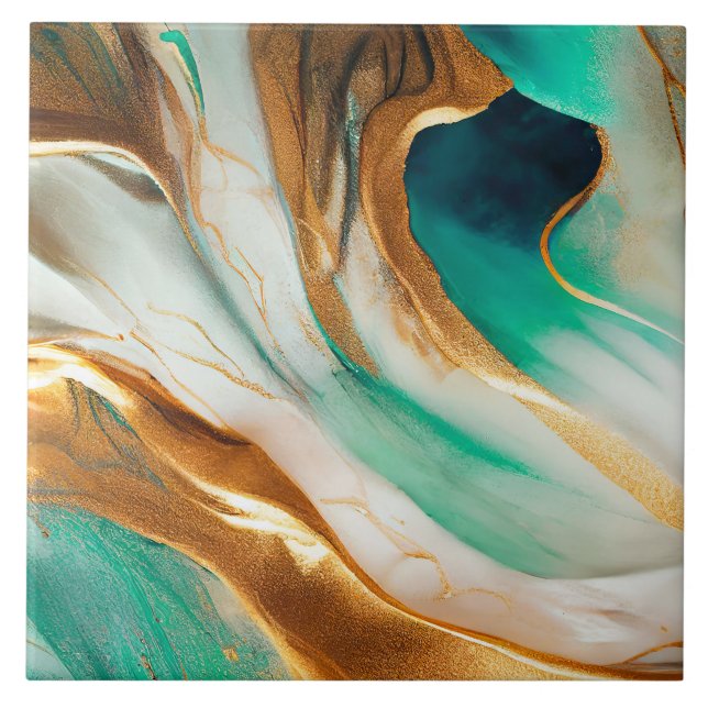 Turquoise Coast Abstract Flowing Art Tile (Front)