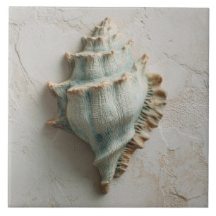 Turquoise Coastal Conch Shell Art Tile