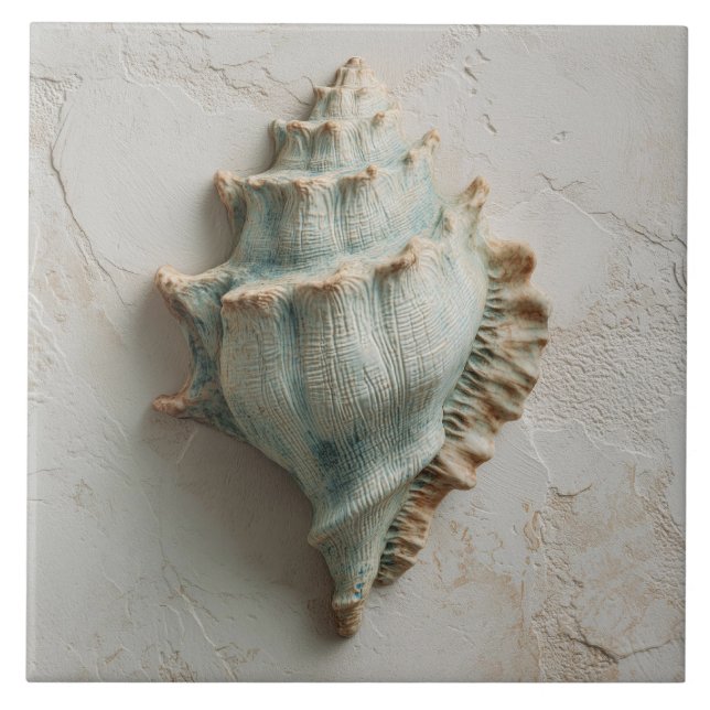 Turquoise Coastal Conch Shell Art Tile (Front)