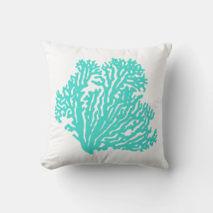 Turquoise Coastal Coral Throw Pillow