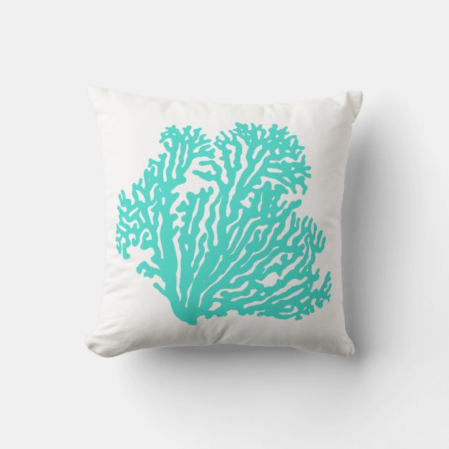 Turquoise Coastal Coral Throw Pillow (Front)