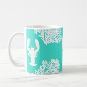 Turquoise Coastal Lobster Pattern Coffee Mug