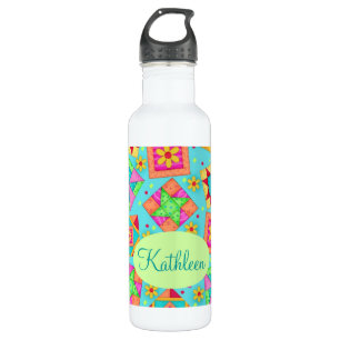 Turquoise Colourful Patchwork Quilt Block Custom 710 Ml Water Bottle
