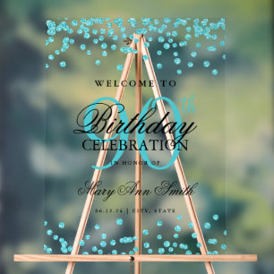 Turquoise Confetti Glitter 90th Birthday Welcome  Acrylic Sign