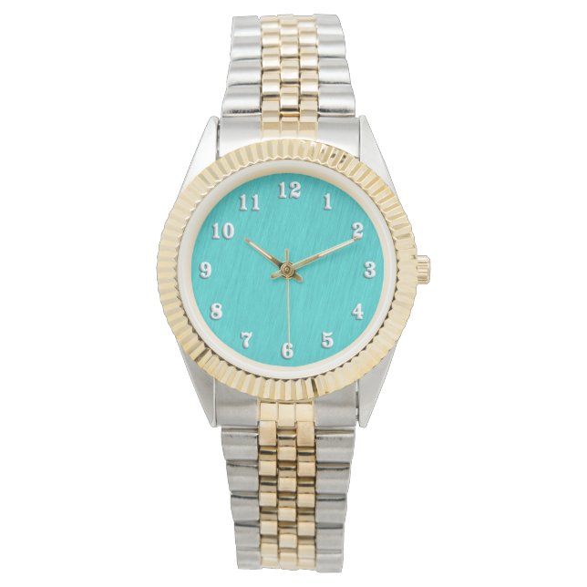 Turquoise Contours White Numbers Watch (Front)