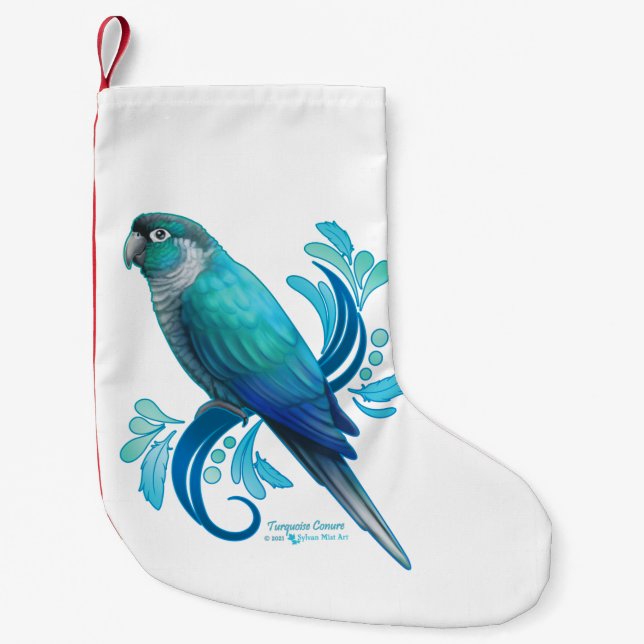 Turquoise Conure Small Christmas Stocking (Front)