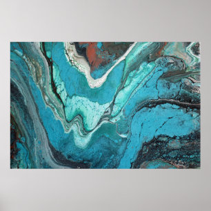 Turquoise Copper Fluid Marble Acrylic Art Abstract Poster