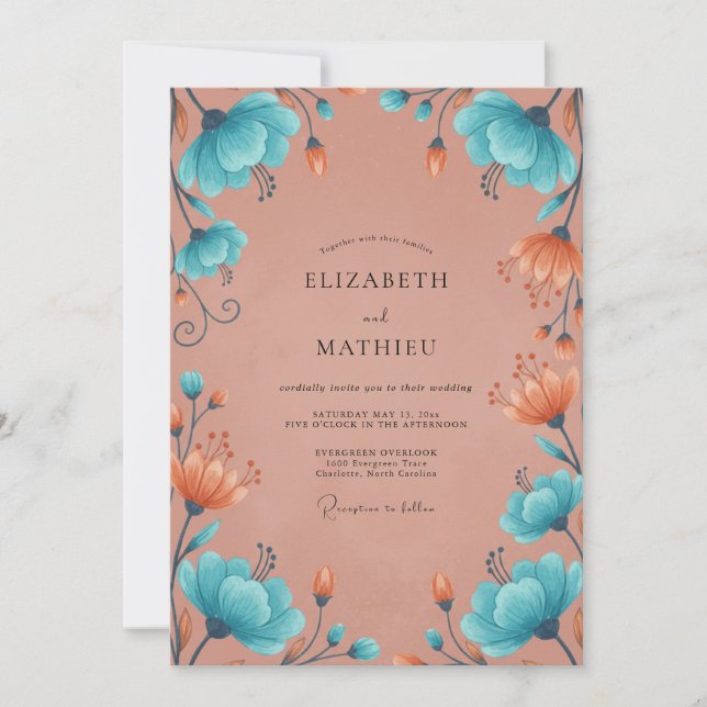 Turquoise Copper Painted Wedding Invitation (Front)