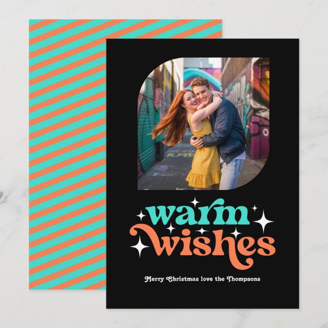 Turquoise & Coral Modern Retro Christmas Photo Holiday Card (Front/Back)