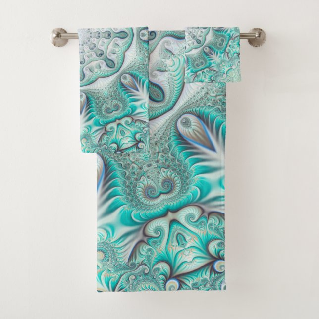 Turquoise Coral Reef Mandala Bath Towel Set (Insitu)