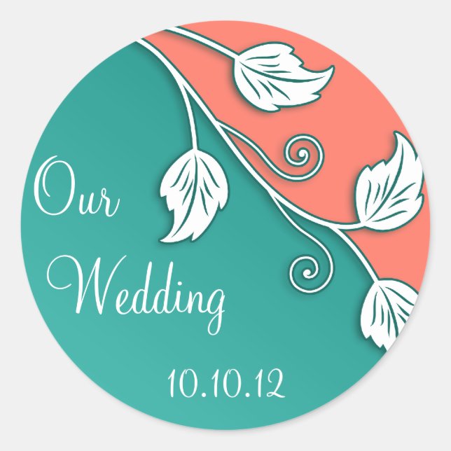 Turquoise Coral Vine Wedding Stickers (Front)