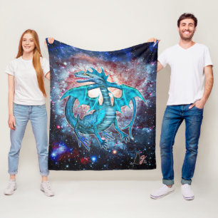 Turquoise Cosmic Dragon Fleece Blanket