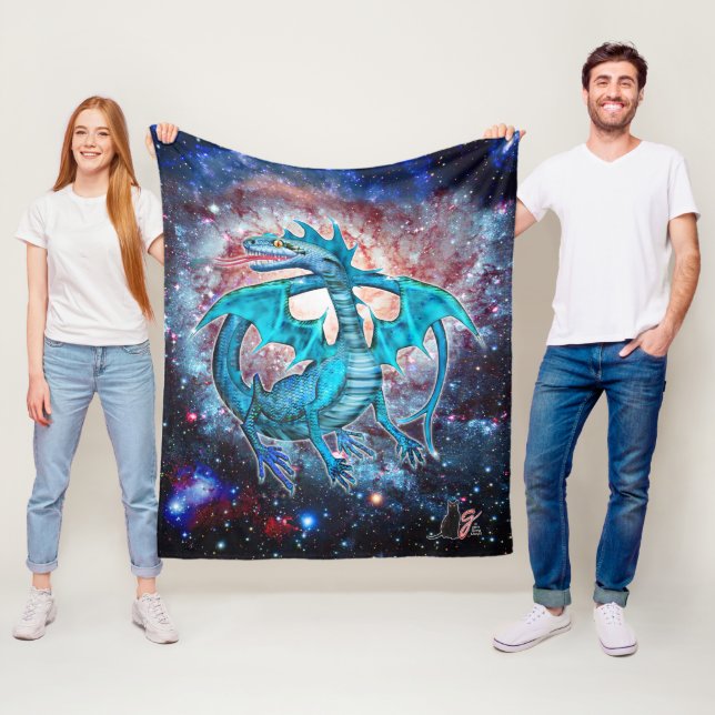 Turquoise Cosmic Dragon Fleece Blanket (In Situ)