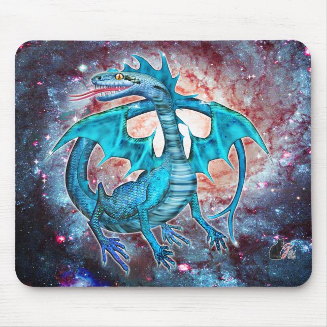 Turquoise Cosmic Dragon Mouse Pad (Front)