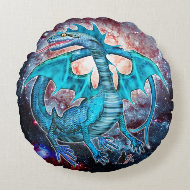Turquoise Cosmic Dragon  Round Pillow (Front)