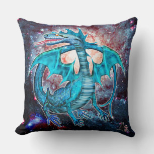 Turquoise Cosmic Dragon Throw Pillow