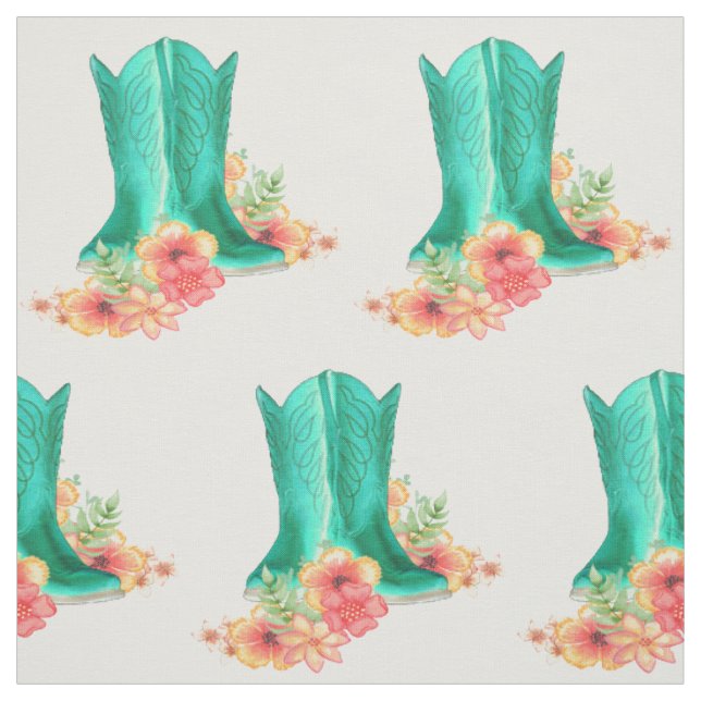 Turquoise Cowboy Boots With Flowers Fabric (Swatch)