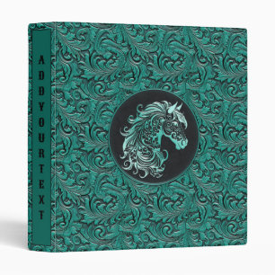 Turquoise cowgirl floral tooled leather horse head binder