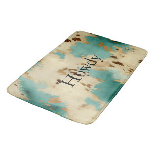 Turquoise Cream Gold Southwest Cowhide Bath Mat