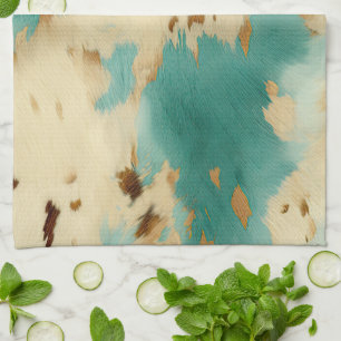 Turquoise Cream Gold Southwest Cowhide Kitchen Towel