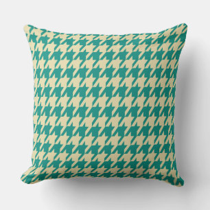 Turquoise & Cream Houndstooth Large Tiles Throw Pillow
