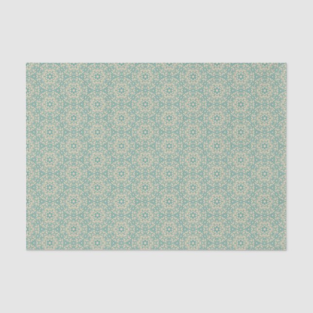 Turquoise Cream Lace Bloom Modern Prairie Filigree Tissue Paper (Front)