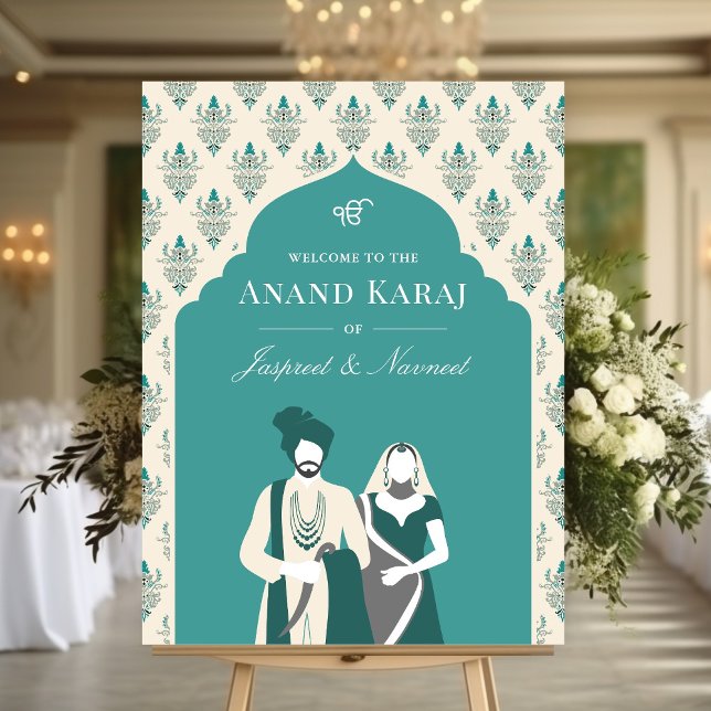 Turquoise Crème Anand Karaj Sikh Affiche de bienve (Créateur téléchargé)