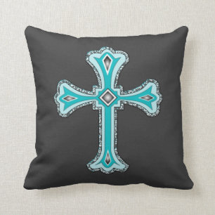 Turquoise Cross decorative throw pillow
