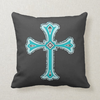 Turquoise Cross decorative throw pillow