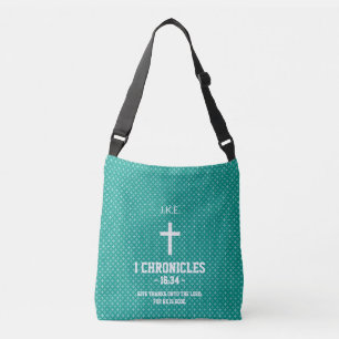 Turquoise Crosses Pattern Bible Verse Christian Crossbody Bag