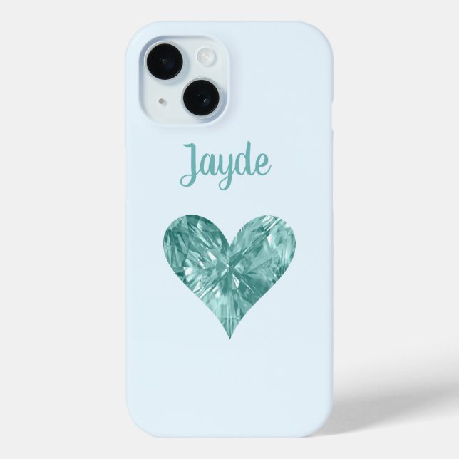 Turquoise Crystal Heart Mobile Phone Case (Back)