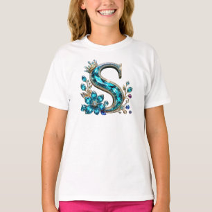 Turquoise Crystal Letter S & Crown T-Shirt