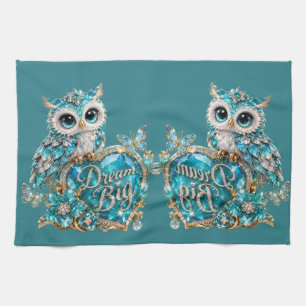 Turquoise Crystal Owl Dream Big Luxury Design Kitchen Towel