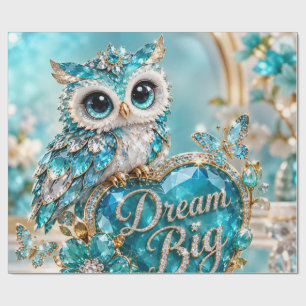 Turquoise Crystal Owl Dream Big Luxury Design Wrapping Paper