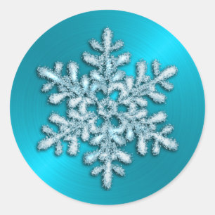 Turquoise Crystal Snowflake Classic Round Sticker