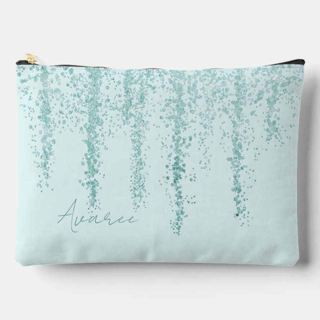 Turquoise Crystal Splash  Personalized Accessory Pouch (Front)