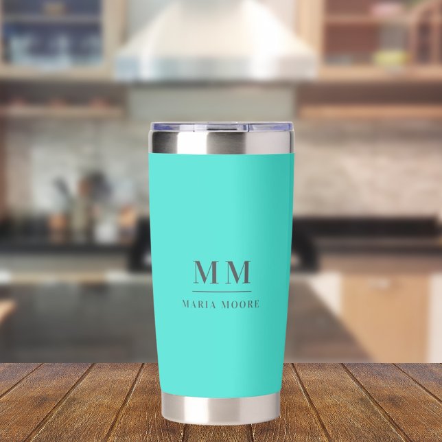 Turquoise custom monogram initials name insulated tumbler (Creator Uploaded)