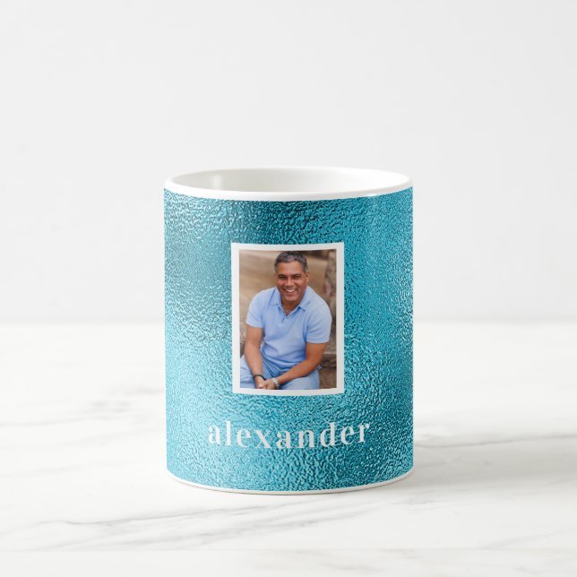 Turquoise custom photo name coffee mug (Center)