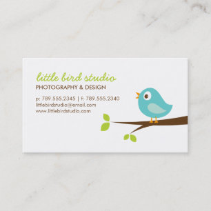 Turquoise Cute Bird on a Branch Business Card