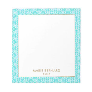 Turquoise Cute Bohemian Pattern Personalized Name Notepad