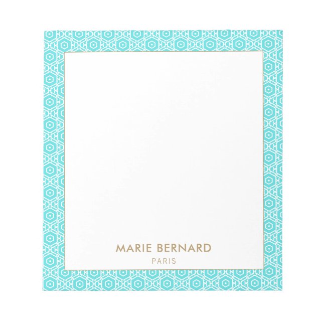 Turquoise Cute Bohemian Pattern Personalized Name Notepad (Front)