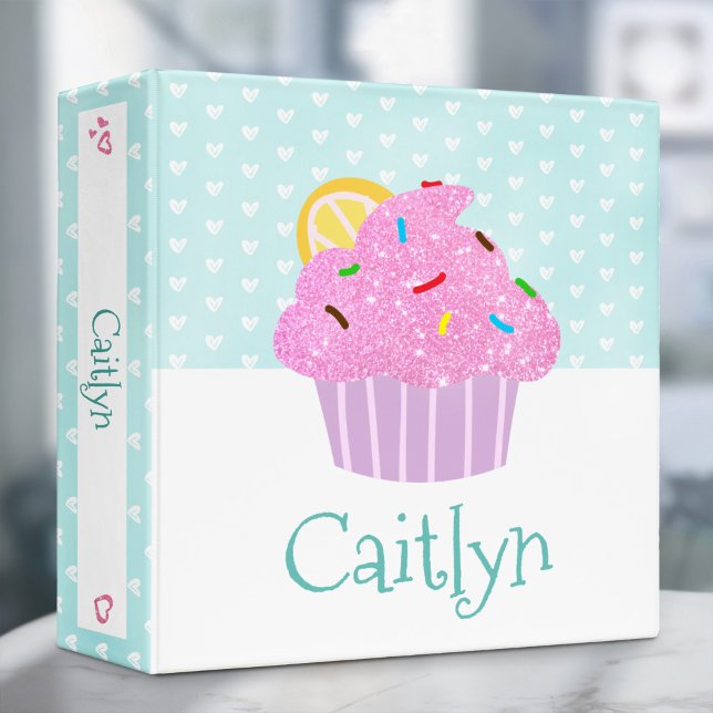 Turquoise cute pink cupcake hearts modern school  binder (Creator Uploaded)