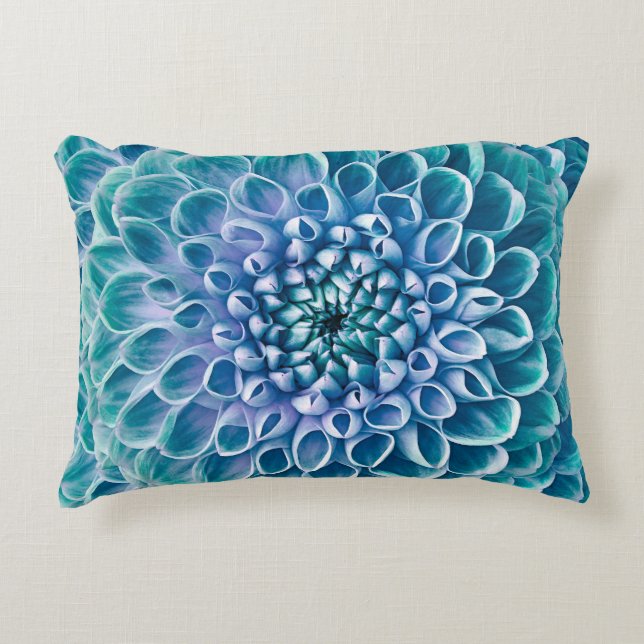 Turquoise Dahlia Flower Macro Background Accent Pillow (Front)