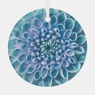 Turquoise Dahlia Flower Macro Background Glass Ornament